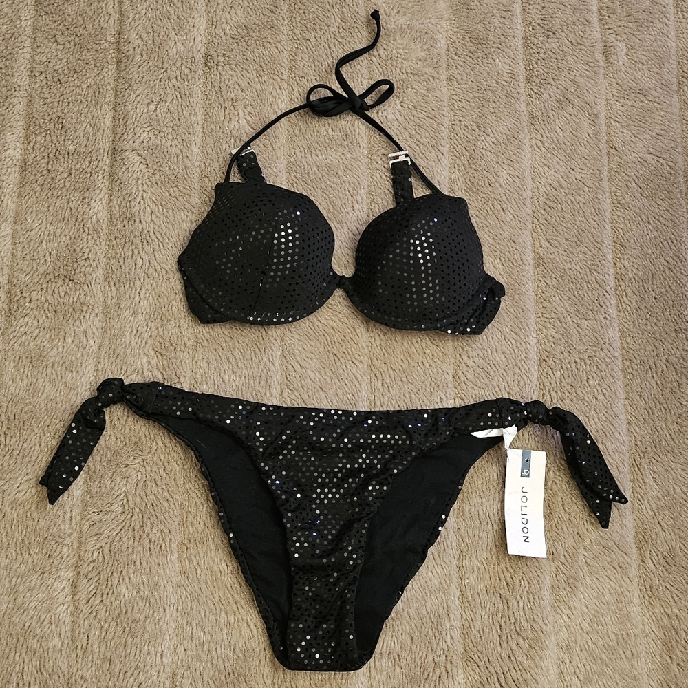 NEW Tags Jolidon Sequin-Effect Push Up Bikini